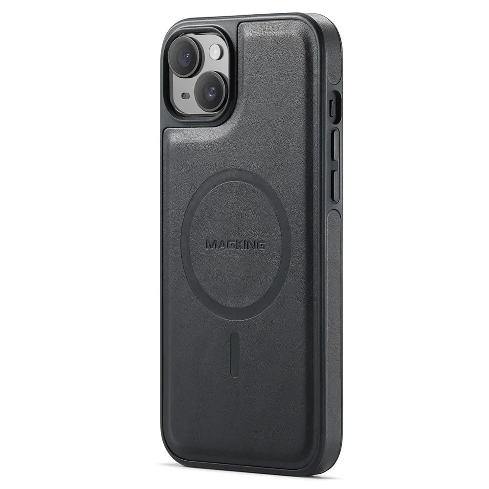 MAGKING K1 Series For iPhone 14 Magnetic Case PC+TPU+PU Leather Phone Cover - Black - 2