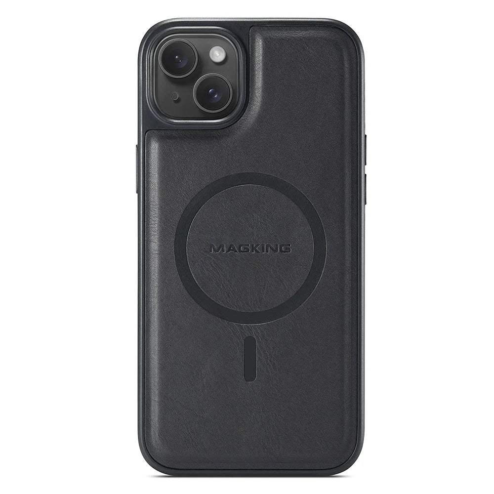 MAGKING K1 Series For iPhone 14 Magnetic Case PC+TPU+PU Phone Cover with Card Holder - Black - 4