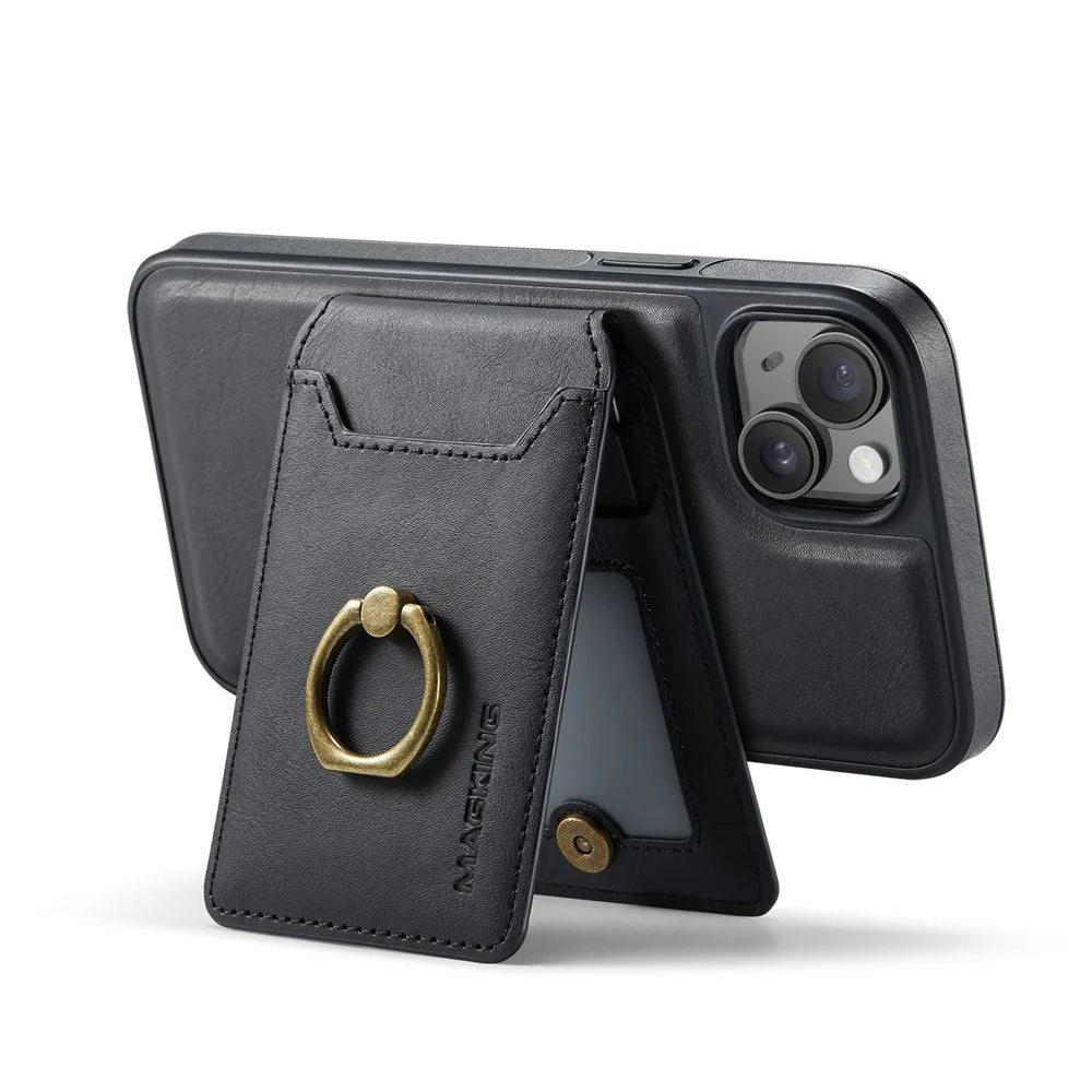 MAGKING K1 Series For iPhone 14 Magnetic Case PC+TPU+PU Phone Cover with Card Holder - Black - 7