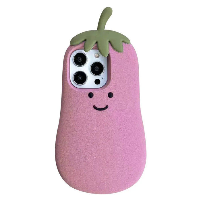 For iPhone 15 Pro Max Case Cartoon Smile Eggplant Soft Silicone Phone Cover - 1