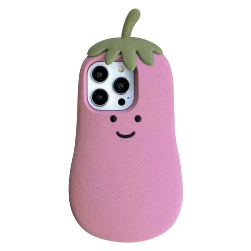 For iPhone 14 Pro Case Cartoon Smile Eggplant Soft Silicone Phone Cover - 1