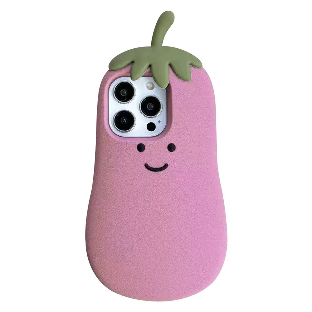 For iPhone 14 Pro Max Case Cartoon Smile Eggplant Soft Silicone Phone Cover - 1