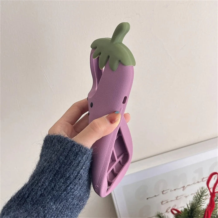 For iPhone 14 Pro Max Case Cartoon Smile Eggplant Soft Silicone Phone Cover - 3