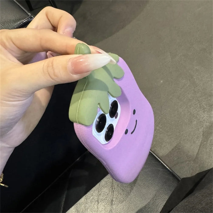 For iPhone 14 Pro Max Case Cartoon Smile Eggplant Soft Silicone Phone Cover - 5