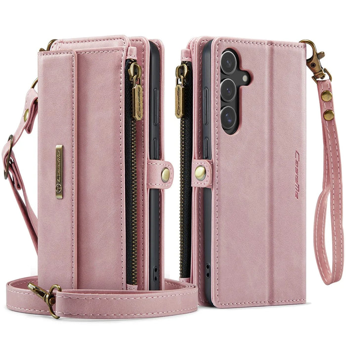 CASEME For Samsung Galaxy S24+ Case  C39 RFID Blocking Zipper Wallet Stand Leather Cover with Strap - Pink - 2