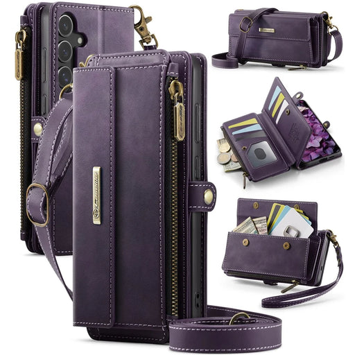 CASEME For Samsung Galaxy S24 Case  C39 RFID Blocking Zipper Wallet Stand Leather Cover with Strap - Purple - 1