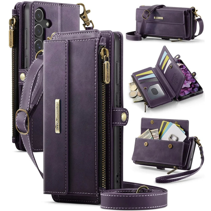 CASEME For Samsung Galaxy S24 Case  C39 RFID Blocking Zipper Wallet Stand Leather Cover with Strap - Purple - 1