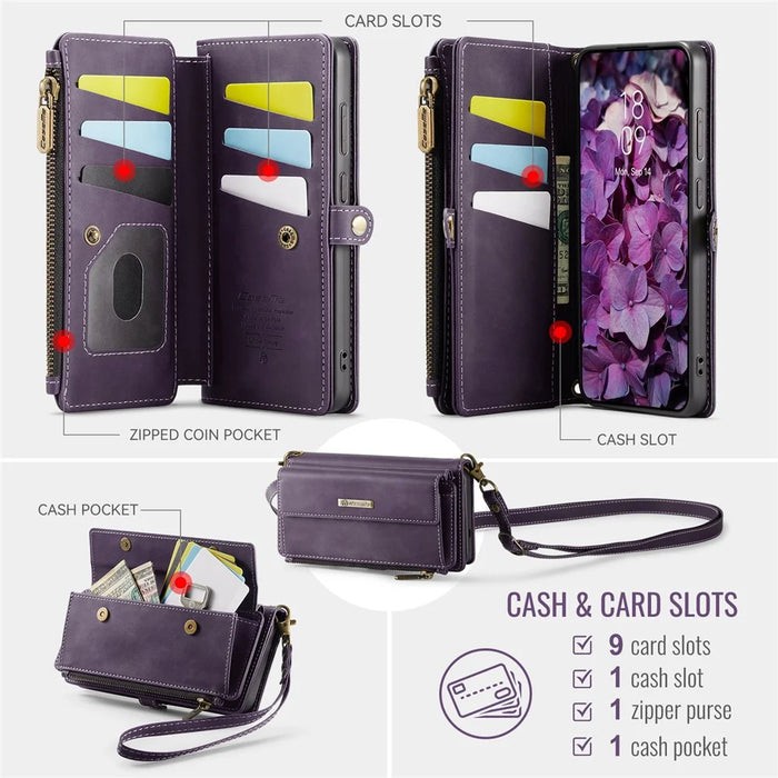 CASEME For Samsung Galaxy S24 Case  C39 RFID Blocking Zipper Wallet Stand Leather Cover with Strap - Purple - 3