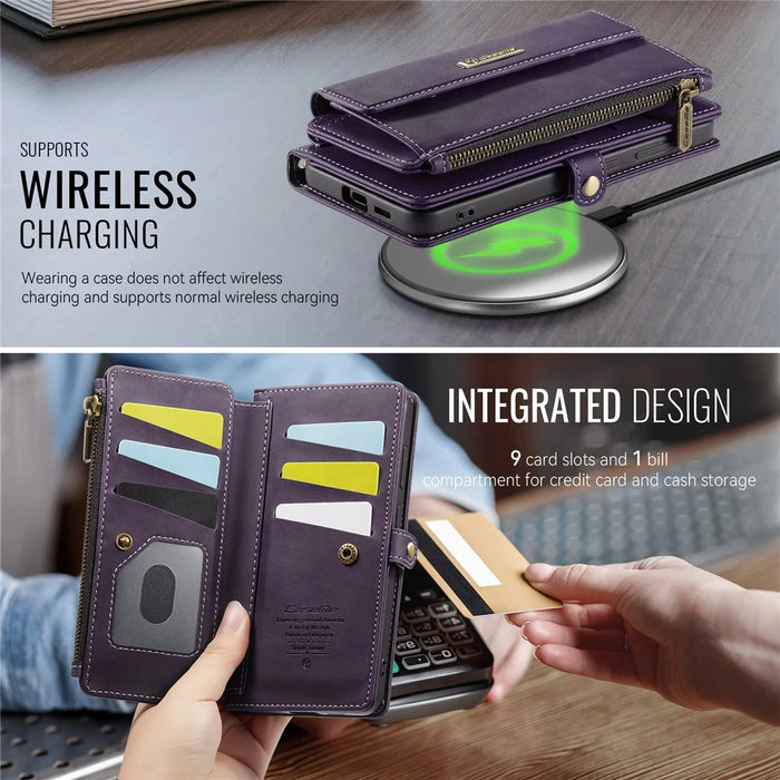 CASEME For Samsung Galaxy S24 Case  C39 RFID Blocking Zipper Wallet Stand Leather Cover with Strap - Purple - 7