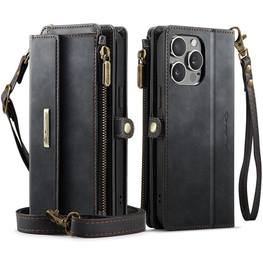 CASEME For iPhone 12 Pro Max 6.7 inch Case  C39 RFID Blocking Zipper Wallet Stand Leather Cover with Strap - Black - 2