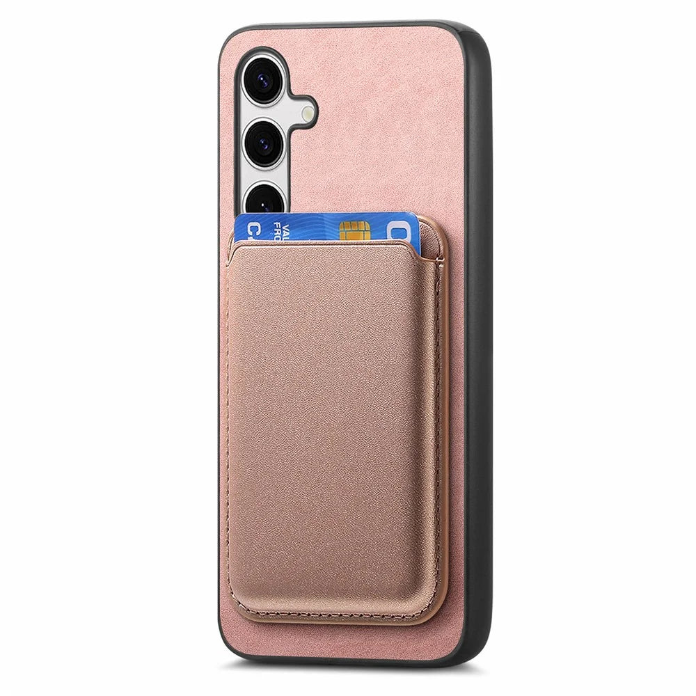 For Samsung Galaxy S25 Case Detachable Magnetic Card Bag Leather Phone Back Cover - Rose Gold - 2