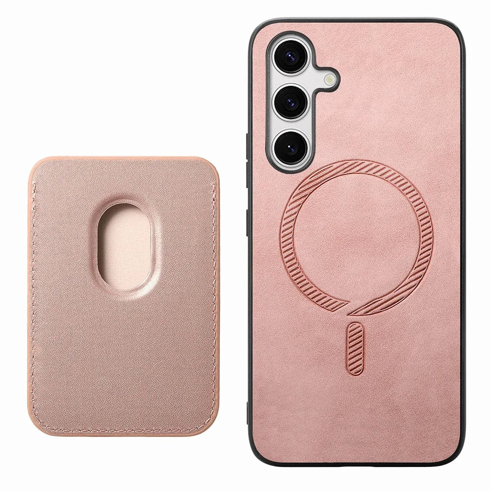 For Samsung Galaxy S25 Case Detachable Magnetic Card Bag Leather Phone Back Cover - Rose Gold - 4