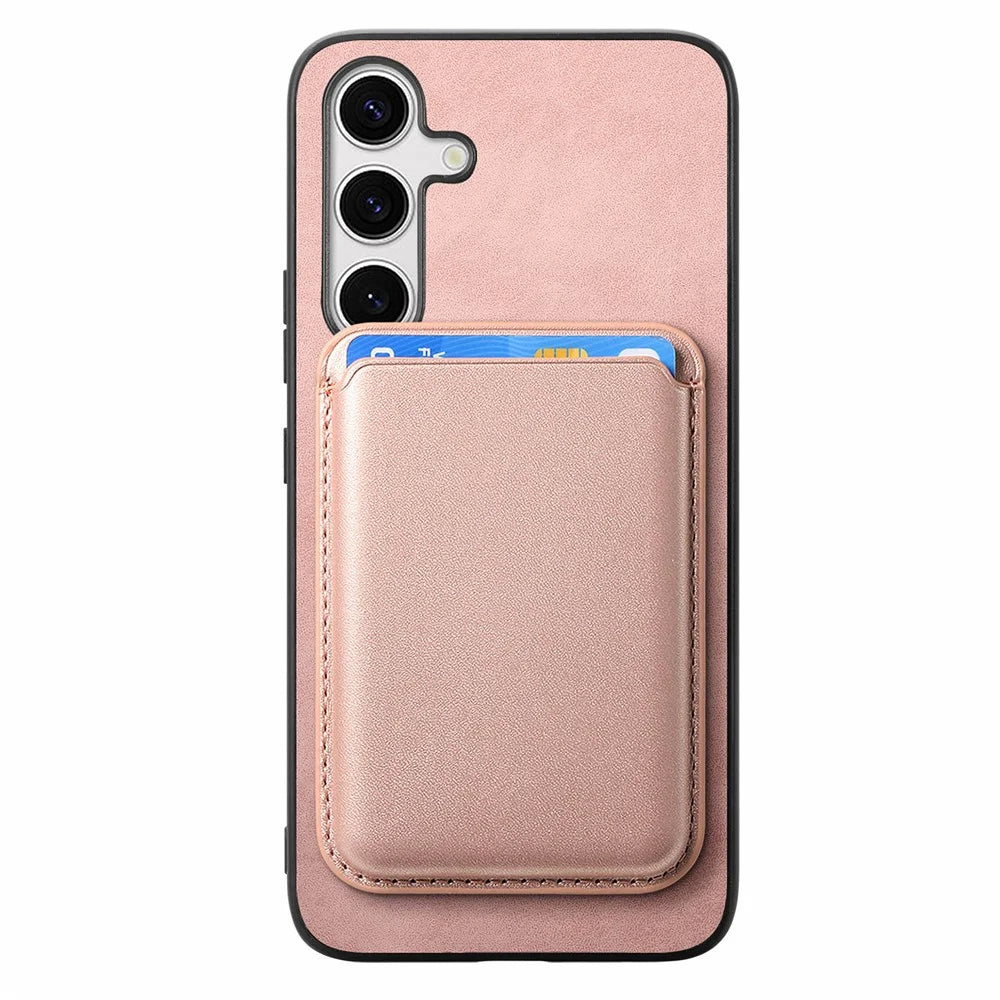 For Samsung Galaxy S25 Case Detachable Magnetic Card Bag Leather Phone Back Cover - Rose Gold - 6