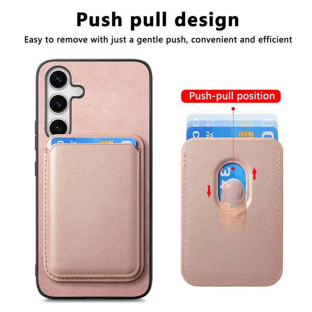 For Samsung Galaxy S25 Case Detachable Magnetic Card Bag Leather Phone Back Cover - Rose Gold - 7