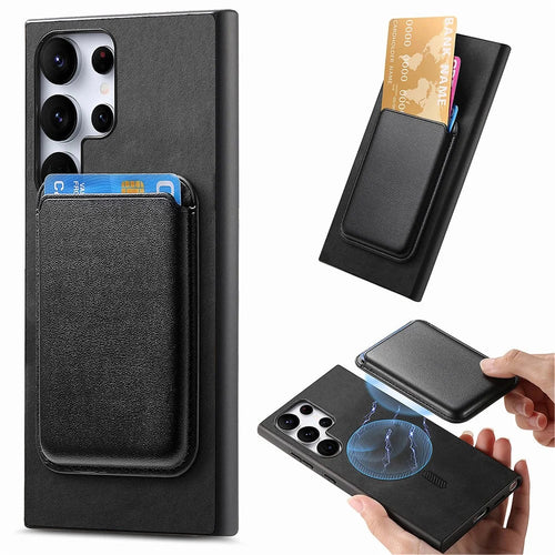 For Samsung Galaxy S25 Ultra Case Detachable Magnetic Card Bag Leather Phone Back Cover - Black - 1