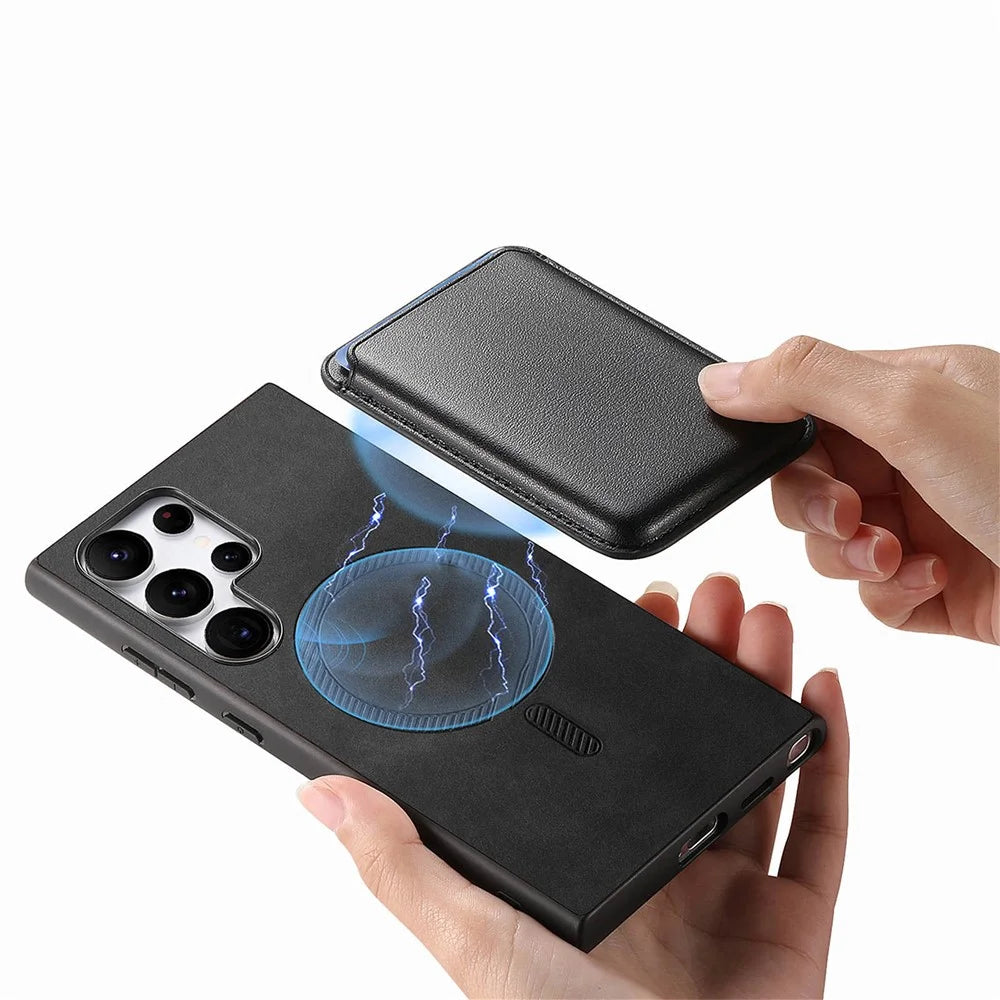 For Samsung Galaxy S25 Ultra Case Detachable Magnetic Card Bag Leather Phone Back Cover - Black - 3