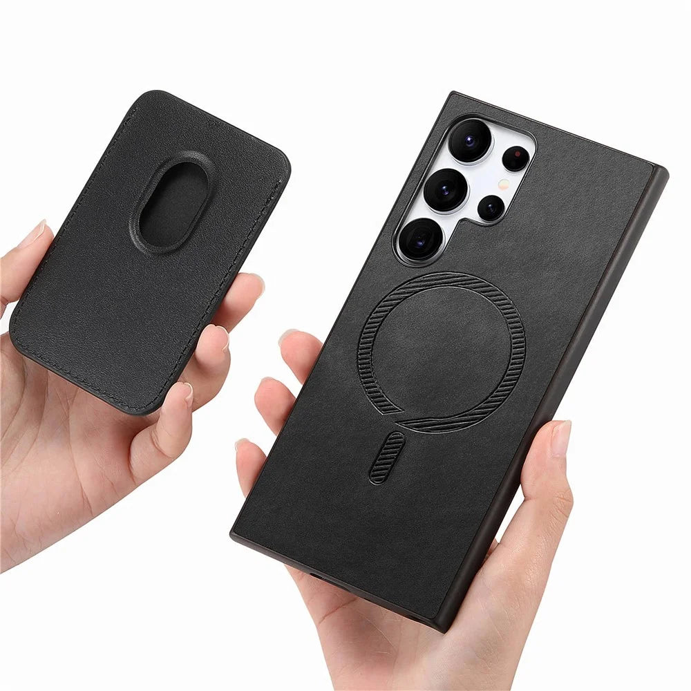 For Samsung Galaxy S25 Ultra Case Detachable Magnetic Card Bag Leather Phone Back Cover - Black - 5