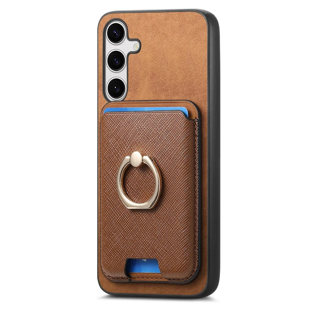 For Samsung Galaxy S25+ Magnetic Case Detachable Card Bag Leather Back Cover with Kickstand - Brown - 2