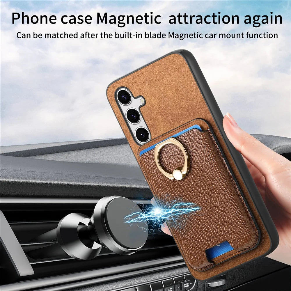 For Samsung Galaxy S25+ Magnetic Case Detachable Card Bag Leather Back Cover with Kickstand - Brown - 7
