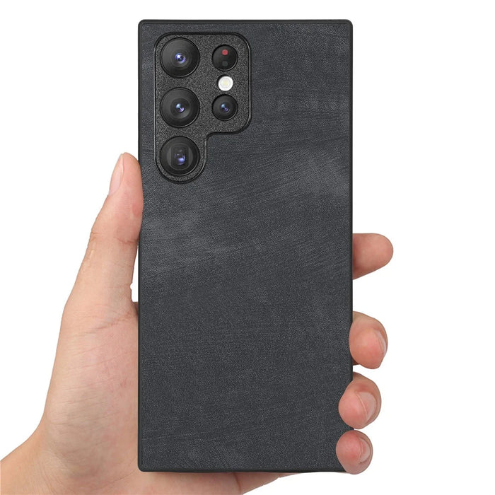 For Samsung Galaxy S25 Ultra Case Shockproof Slim Retro Leather Phone Back Cover - Black - 3