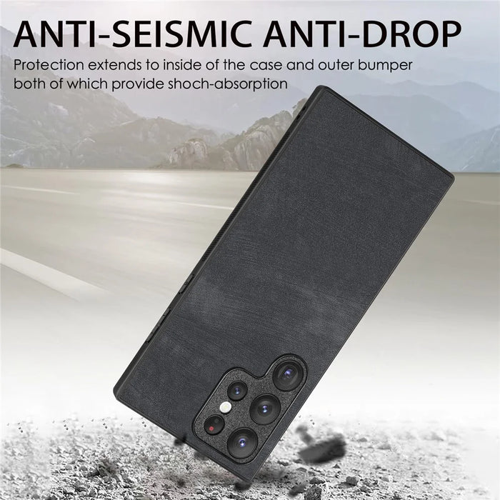 For Samsung Galaxy S25 Ultra Case Shockproof Slim Retro Leather Phone Back Cover - Black - 4
