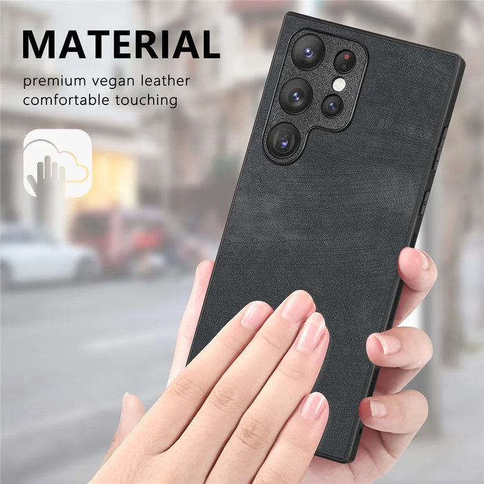 For Samsung Galaxy S25 Ultra Case Shockproof Slim Retro Leather Phone Back Cover - Black - 5