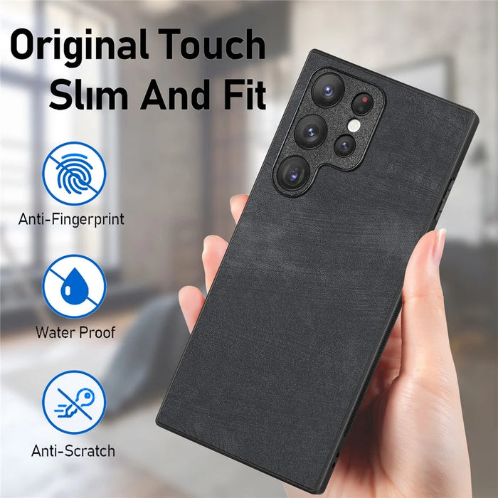 For Samsung Galaxy S25 Ultra Case Shockproof Slim Retro Leather Phone Back Cover - Black - 6