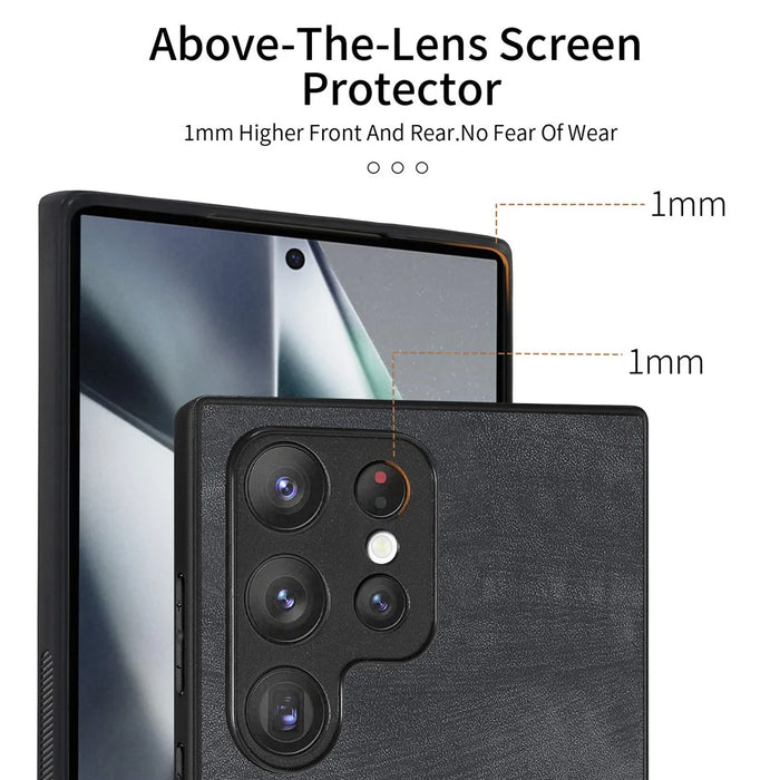 For Samsung Galaxy S25 Ultra Case Shockproof Slim Retro Leather Phone Back Cover - Black - 7