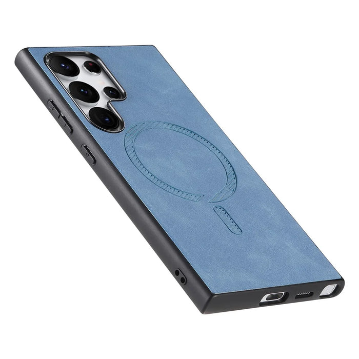 For Samsung Galaxy S25 Ultra Leather Back Magnetic Case Skin-touch Phone Cover - Blue - 3
