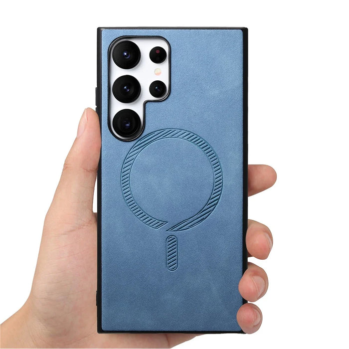 For Samsung Galaxy S25 Ultra Leather Back Magnetic Case Skin-touch Phone Cover - Blue - 5