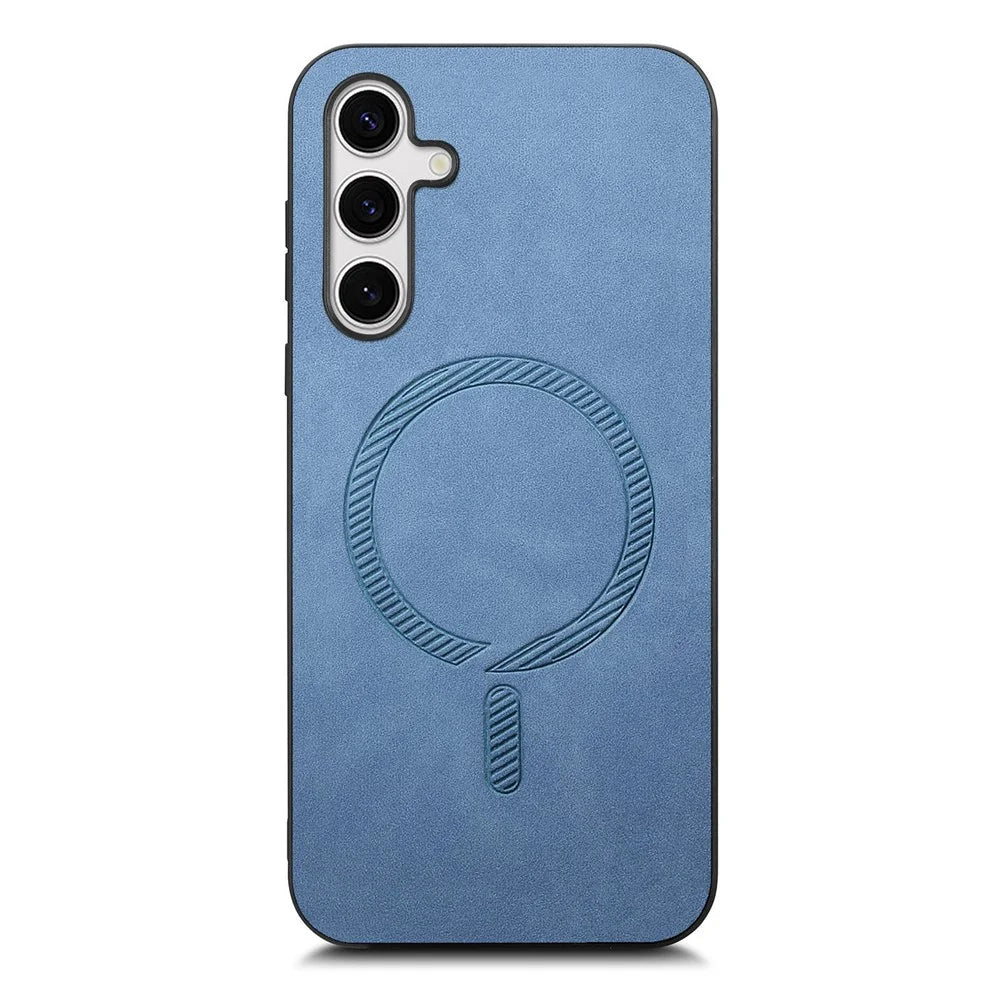 For Samsung Galaxy S25 Leather Back Magnetic Case Skin-touch Phone Cover - Blue - 1