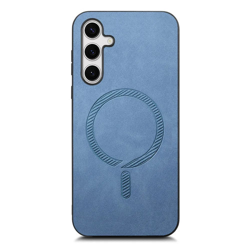 For Samsung Galaxy S25 Leather Back Magnetic Case Skin-touch Phone Cover - Blue - 1