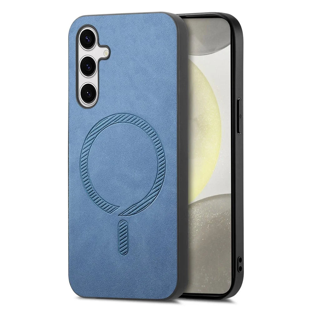 For Samsung Galaxy S25 Leather Back Magnetic Case Skin-touch Phone Cover - Blue - 2