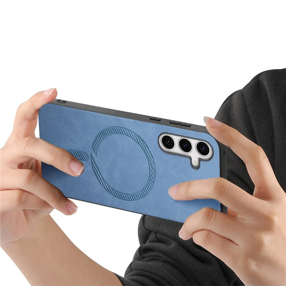 For Samsung Galaxy S24 FE Leather Back Magnetic Case Skin-touch Phone Cover - Blue - 3