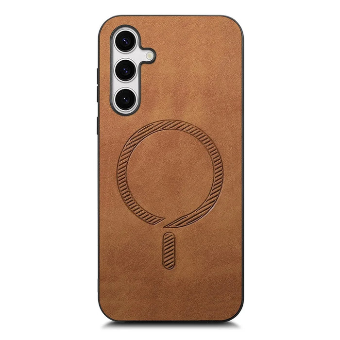 For Samsung Galaxy S25+ Leather Back Magnetic Case Skin-touch Phone Cover - Brown - 1