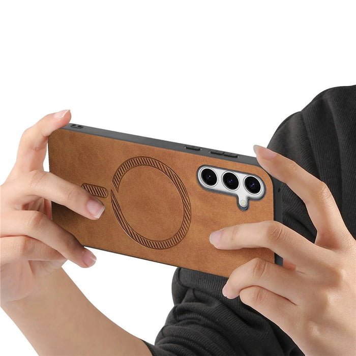 For Samsung Galaxy S25+ Leather Back Magnetic Case Skin-touch Phone Cover - Brown - 3