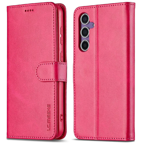 LC.IMEEKE For Samsung Galaxy S25+ Case Calf Texture PU Leather Stand Wallet Phone Cover - Rose - 1