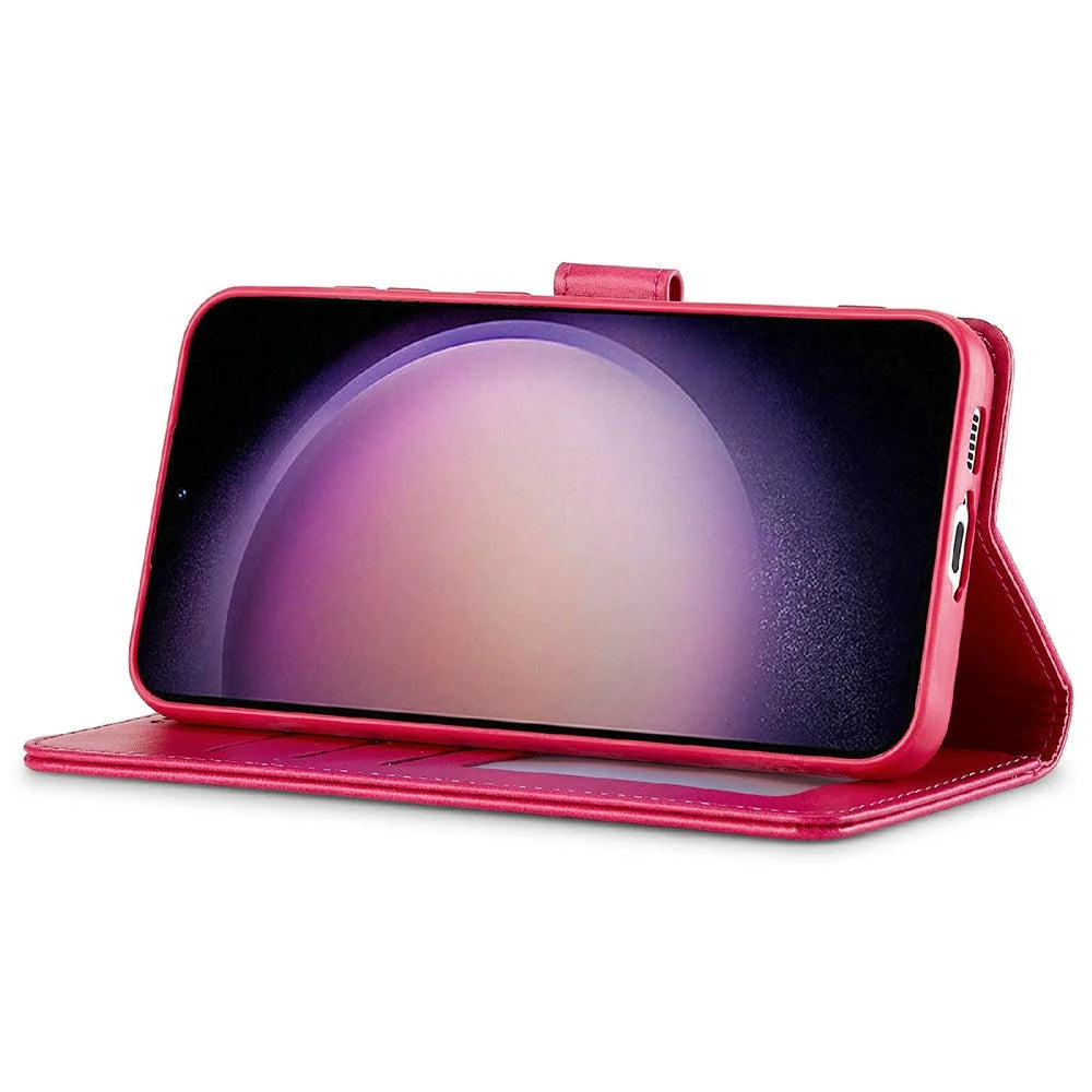 LC.IMEEKE For Samsung Galaxy S25+ Case Calf Texture PU Leather Stand Wallet Phone Cover - Rose - 2