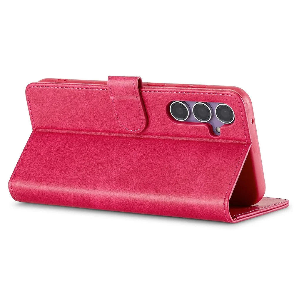 LC.IMEEKE For Samsung Galaxy S25+ Case Calf Texture PU Leather Stand Wallet Phone Cover - Rose - 3