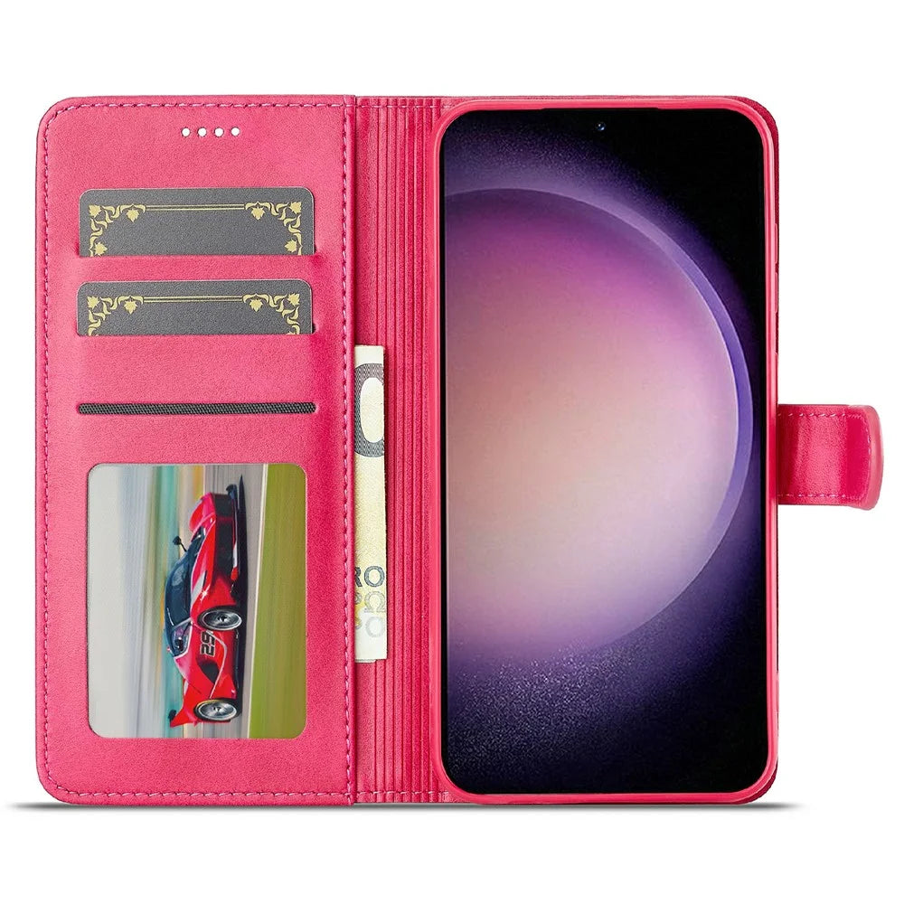 LC.IMEEKE For Samsung Galaxy S25+ Case Calf Texture PU Leather Stand Wallet Phone Cover - Rose - 4