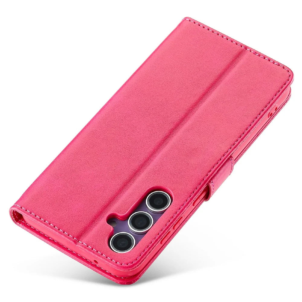 LC.IMEEKE For Samsung Galaxy S25+ Case Calf Texture PU Leather Stand Wallet Phone Cover - Rose - 5