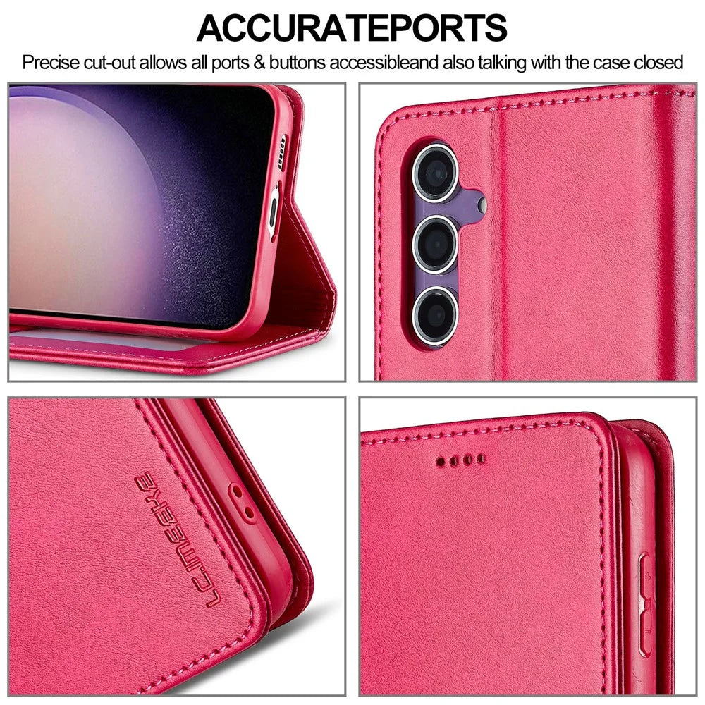 LC.IMEEKE For Samsung Galaxy S25+ Case Calf Texture PU Leather Stand Wallet Phone Cover - Rose - 7