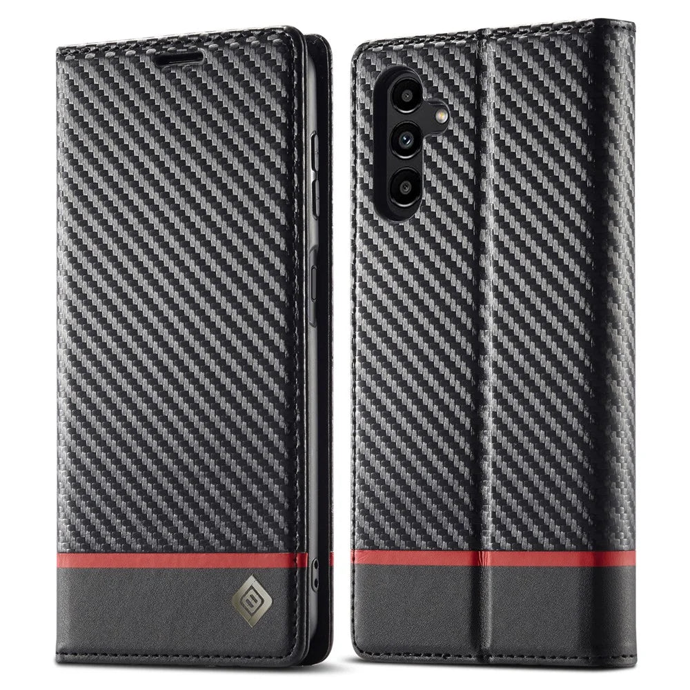 LC.IMEEKE For Samsung Galaxy S25 Case Carbon Fiber Texture Phone Cover Stand Card Holder - Horizontal Stripe - 1