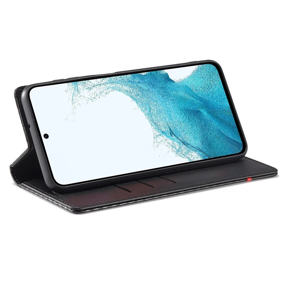 LC.IMEEKE For Samsung Galaxy S25 Case Carbon Fiber Texture Phone Cover Stand Card Holder - Horizontal Stripe - 3