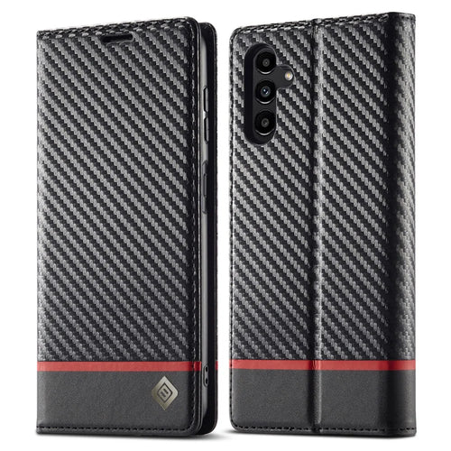 LC.IMEEKE For Samsung Galaxy S25+ Case Carbon Fiber Texture Phone Cover Stand Card Holder - Horizontal Stripe - 1