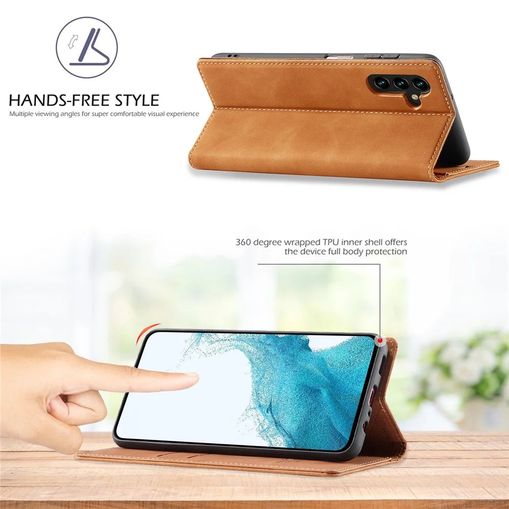 LC.IMEEKE For Samsung Galaxy A16 5G / A16 4G Stand Case TPU+PU Flip Phone Cover - Brown - 5