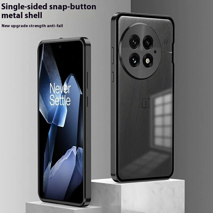 For OnePlus 13 Matte Case Aluminium Alloy+PC Phone Cover Pop-Up Snap Lock - Black - 2