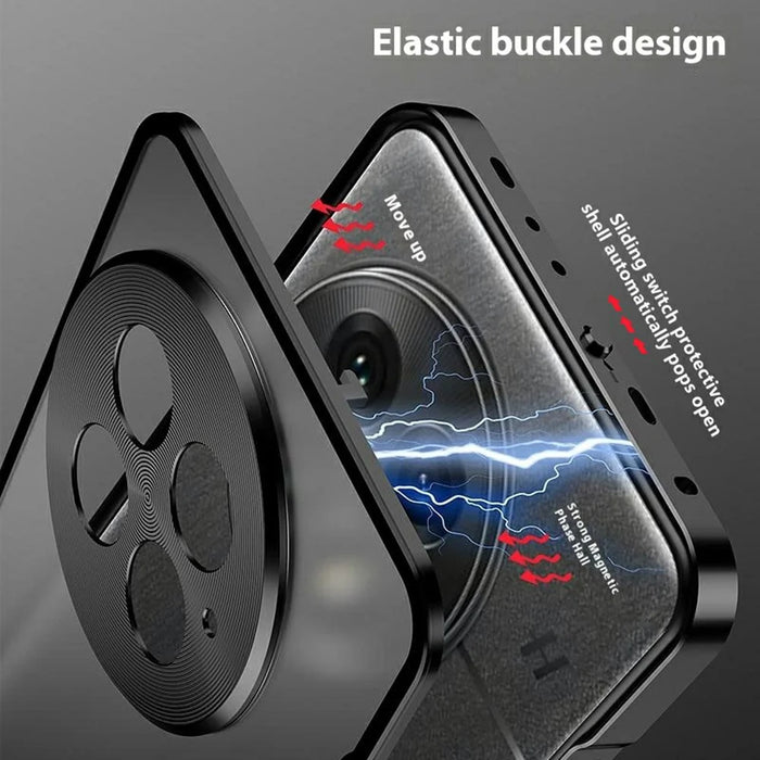For OnePlus 13 Matte Case Aluminium Alloy+PC Phone Cover Pop-Up Snap Lock - Black - 3