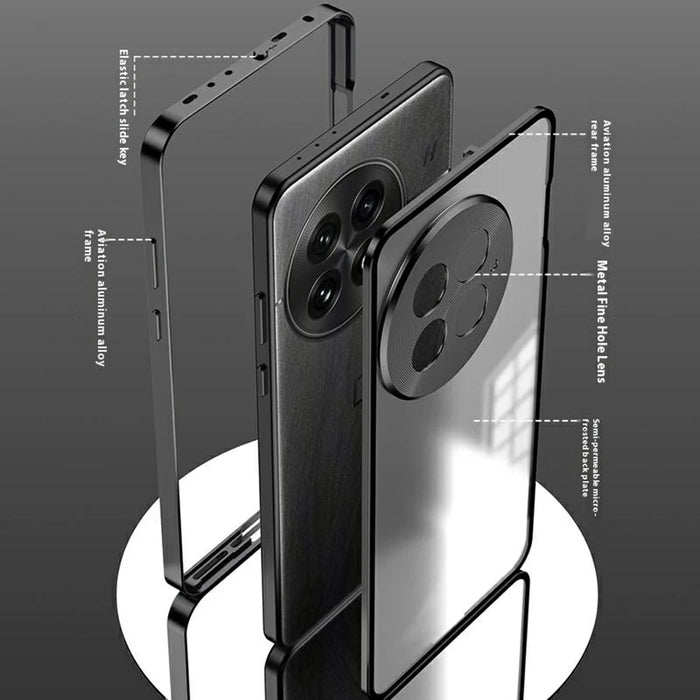 For OnePlus 13 Matte Case Aluminium Alloy+PC Phone Cover Pop-Up Snap Lock - Black - 4