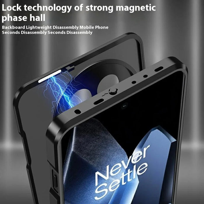 For OnePlus 13 Matte Case Aluminium Alloy+PC Phone Cover Pop-Up Snap Lock - Black - 5